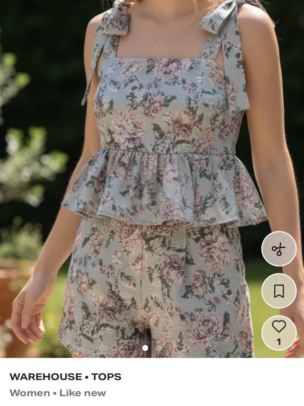 Warehouse Sage Floral Tie-Shoulder Peplum two piece set